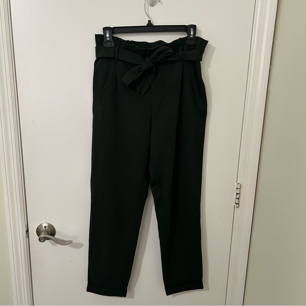 Zara | Women’s Dark Green Paperbag Trousers Pants with Tie | Size XS